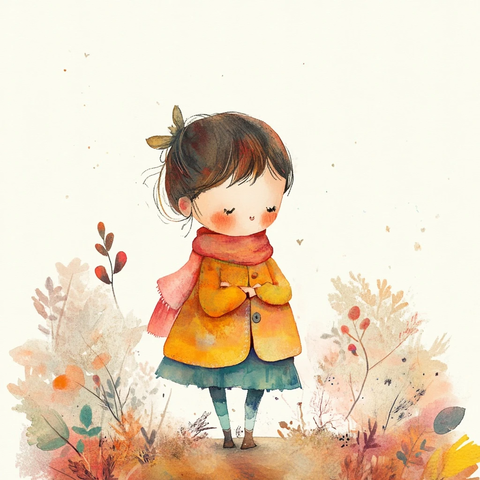 温暖水彩卡通人物与自然