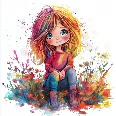 女孩插画彩绘全身像