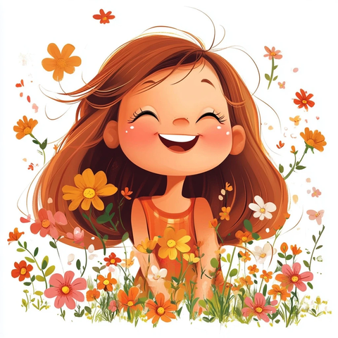 花丛中的快乐女孩