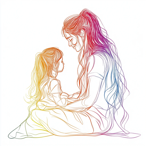 年轻妈妈与女儿温馨相拥