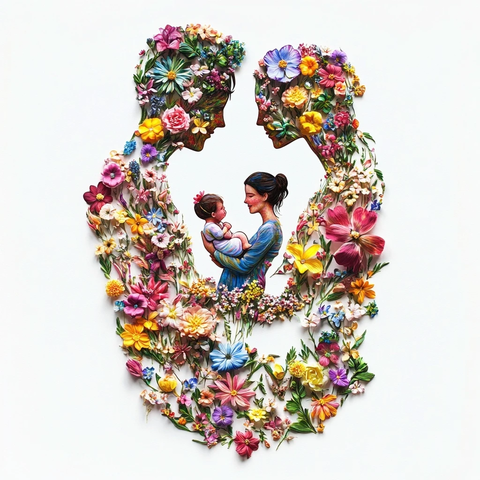 花朵构成一家三口图案