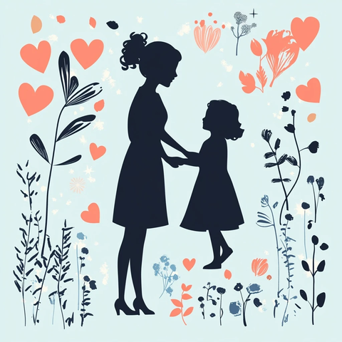 亲子爱心蓝色剪影背景