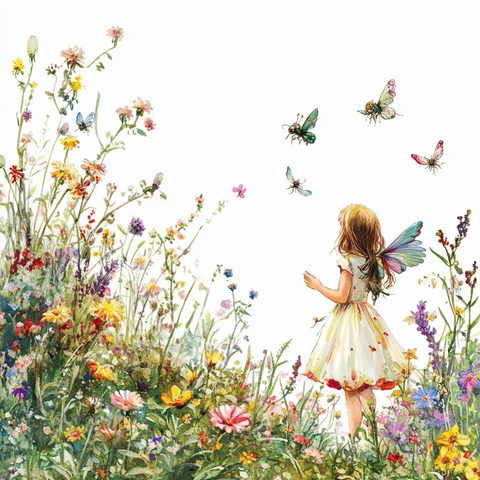 花园女孩与飞舞小精灵