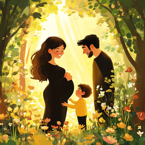 森林母子与父亲温馨时刻