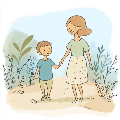 亲子互动镜像动作插画