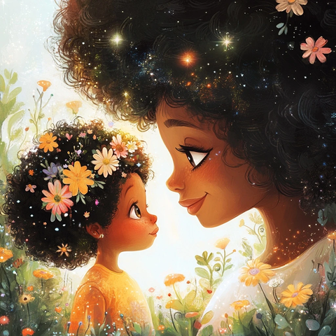 黑人女孩与母亲对视