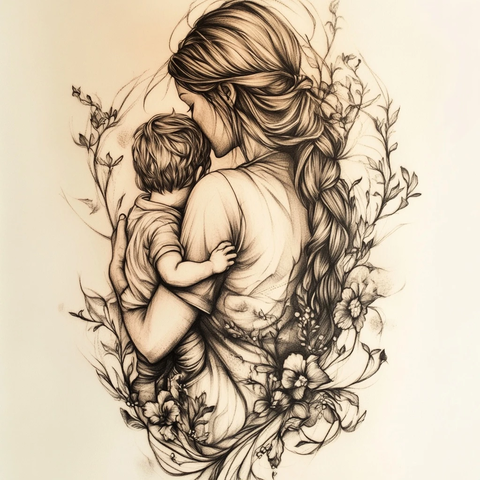 母亲怀抱婴儿背影