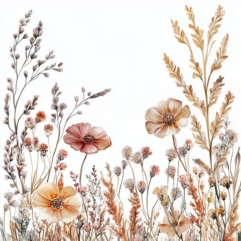 水彩野生花卉边框