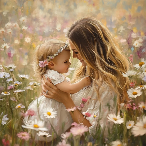 妈妈宝宝野花拥抱