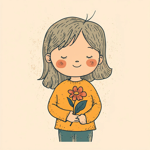 女孩手持花朵图形