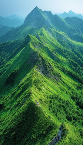 绿意盎然的高山全景图