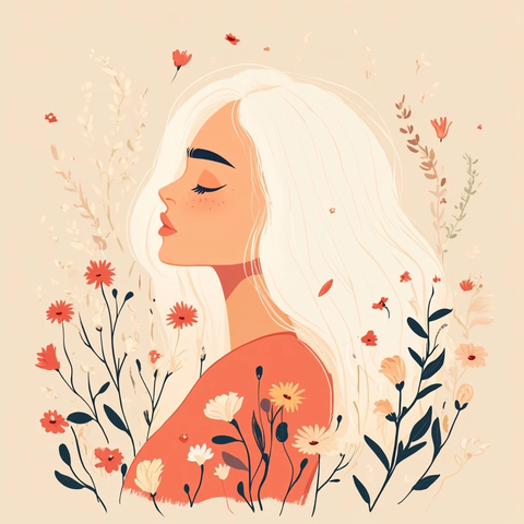 花丛中的白发女设计师