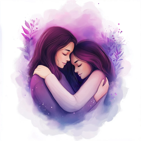 紫色插画女性拥抱