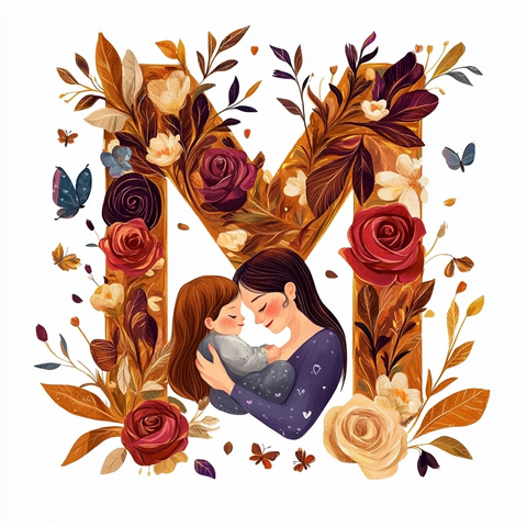 母亲节字母花卉插画