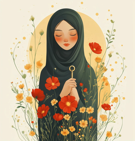 女人钥匙花朵和平符号