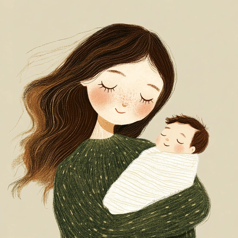 母亲与新生儿并肩而坐