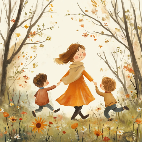 母子公园追逐玩耍