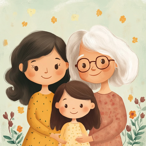 妈妈与女儿复古插画