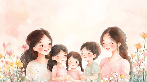 母亲与孩子温馨相伴场景