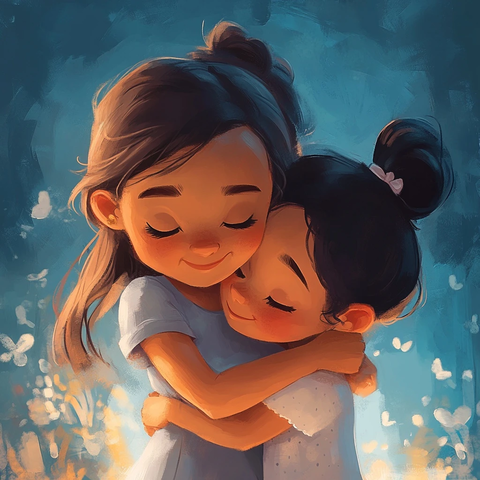 小女孩拥抱支持朋友