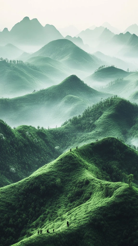 云雾缭绕的群山风光全景