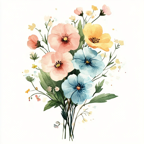 水彩风格小花朵花束