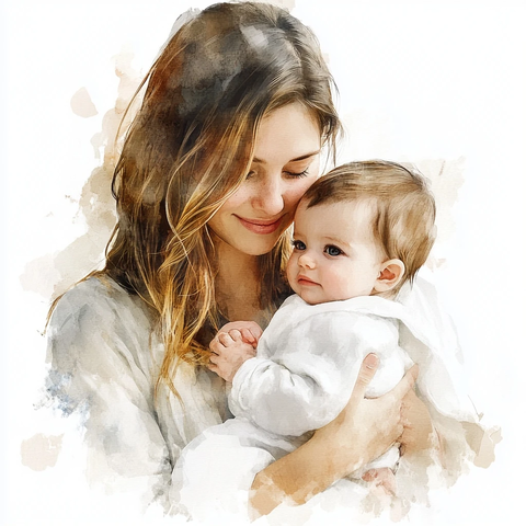 母亲抱婴儿白色长袍