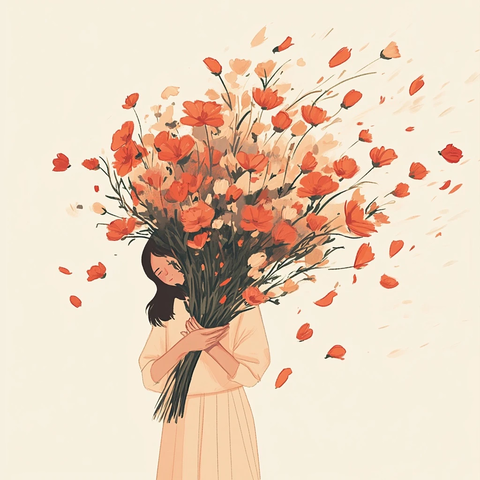 人物手持花束背景飘动