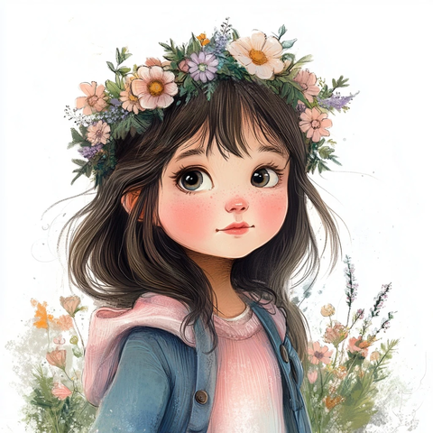 花冠女孩儿童插画