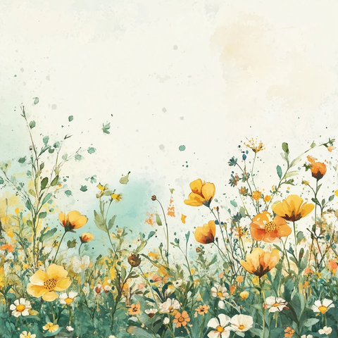 野花水彩插画留白设计