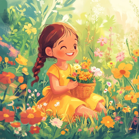 小女孩花园采花