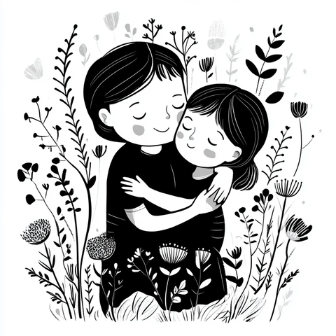兄妹拥抱矢量插画