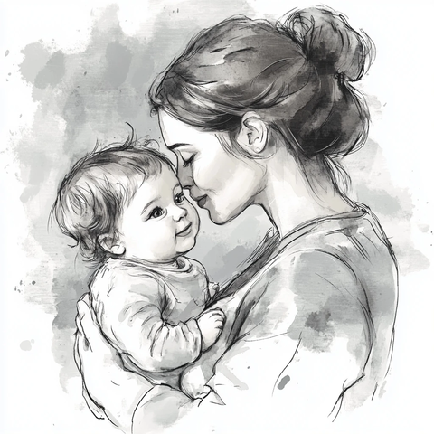 母女亲情额头亲吻