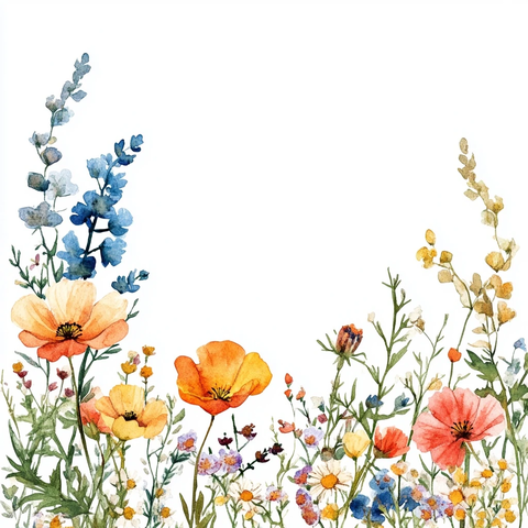 水彩野花边框插图