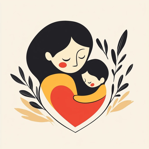 红心母子简笔画