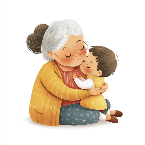 祖母安抚孩子插画