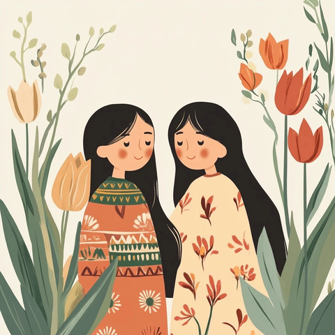 年轻女性与传统图案庆祝节日