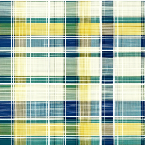 蓝绿黄条纹格子布料