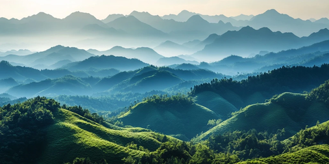 群山远景图山林绿意盎然的自然风景