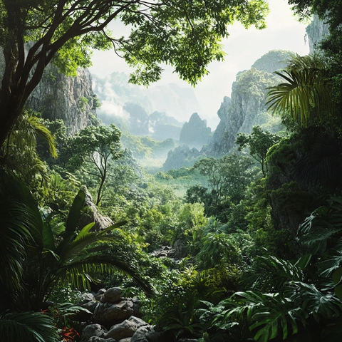 山间茂密丛林的自然景观