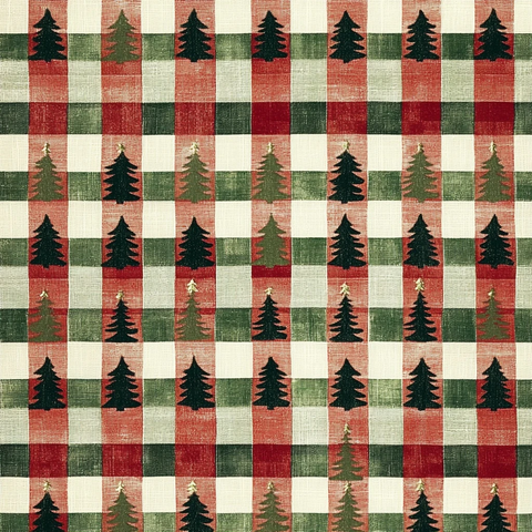 圣诞红绿白格子树纹样