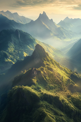 绿意盎然的山间美景俯瞰全景