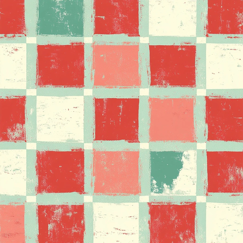 红绿方格卡通涂鸦图案