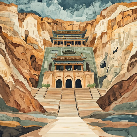 依山而建的古建筑壮丽风景