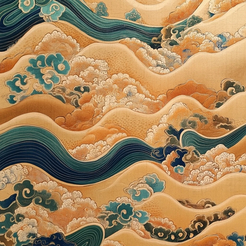 传统中式风格的云海波浪纹装饰画