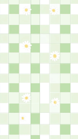 绿色格子与白色雏菊图案