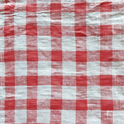 红白格纹桌布复古缝线