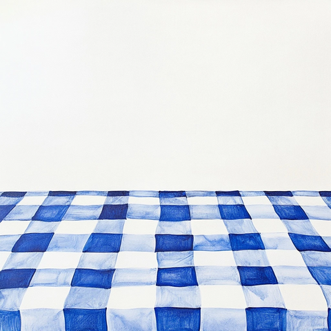 白蓝格子手绘桌布