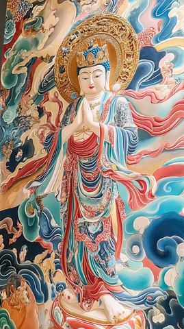 双手合十的佛像壁画