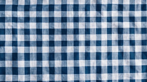 深蓝白格桌布布艺特写